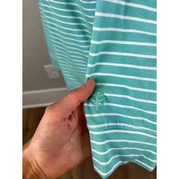 Coolibar Key Colony Beach Hoodie Blue Striped Tassel UPF 50 Stretch S - Picture 6 of 12